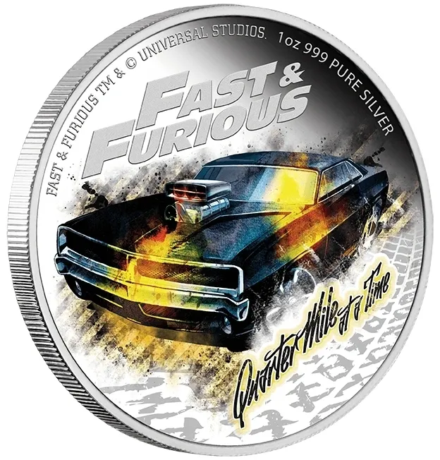 A fast and furious 2023 Niue 1 oz Silver Coin with Mintage of 1000, with an image of a car.