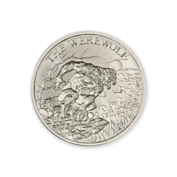 A silver Intaglio Mint Pre-Sale coin with an image of a wolf on it.