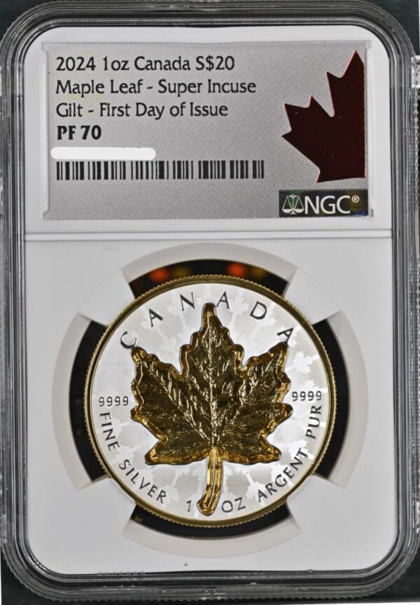 2024 Canada Super Incuse Maple Leaf 1 oz Silver Gilded Coin NGC PF 70 1st Day of Issue